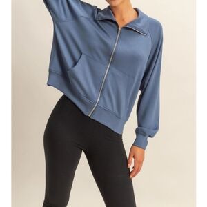 #88123 🛑L Double Knit High Neck Long Sleeve Zippered Jacket